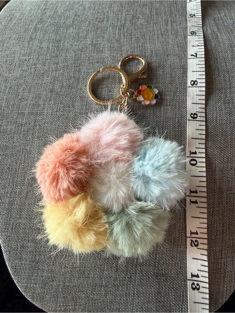 Pastel Multi Pom-Pom Keychain with Flower Charm - Picture 2 of 2